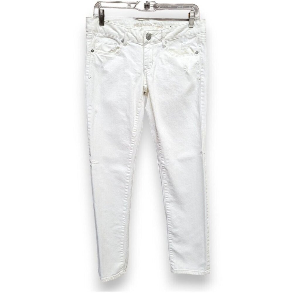 American Eagle Jeans Off White Skinny Denim Stretch Low Rise Womens Size 6